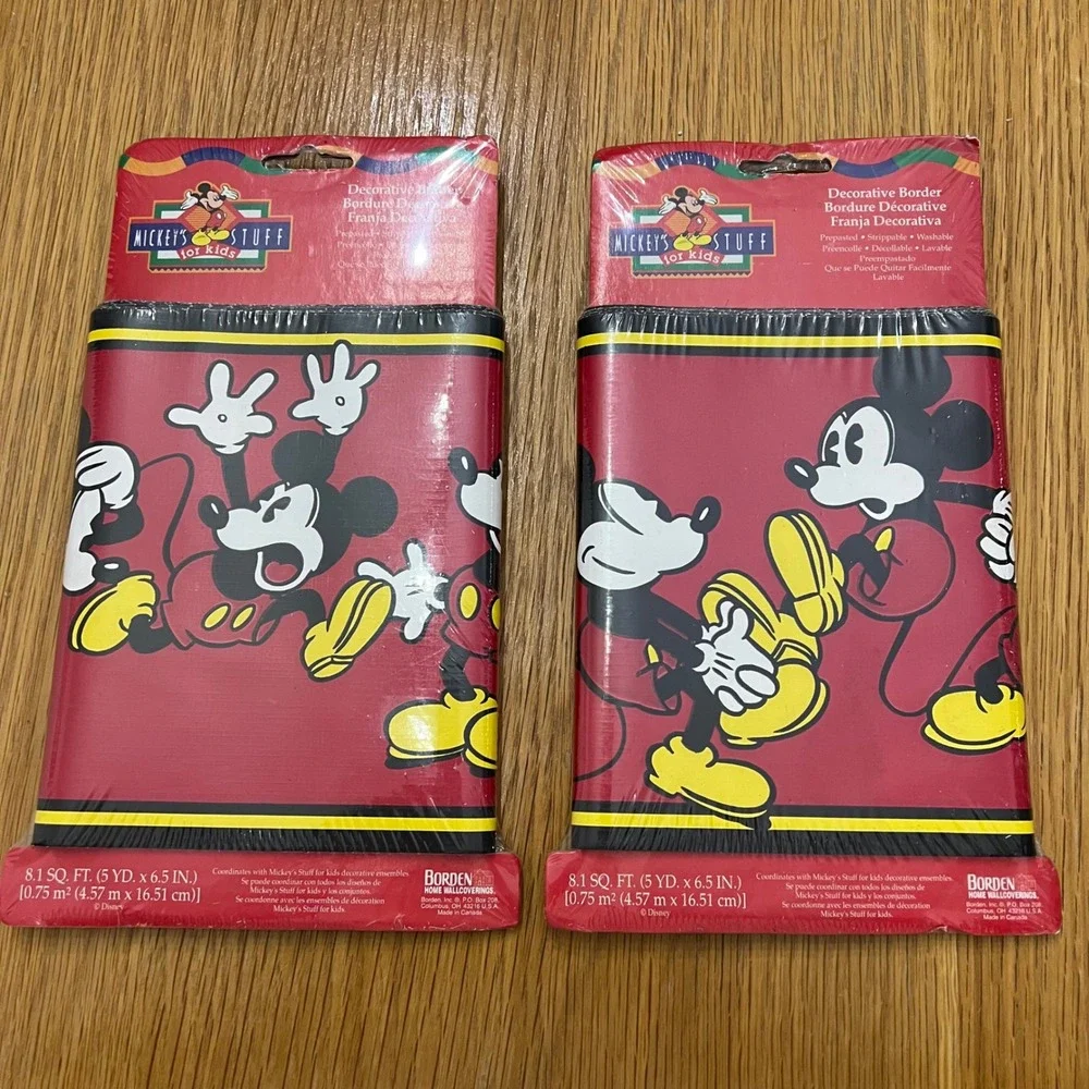 Classic Mickey Mouse Wallpaper Border Red‎ Black 90s Mickey's Stuff for Kids NOS